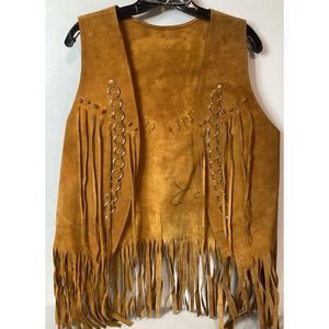 VTG Woman's Hand made Cow Hide Indian Jacket With‎ Tassels